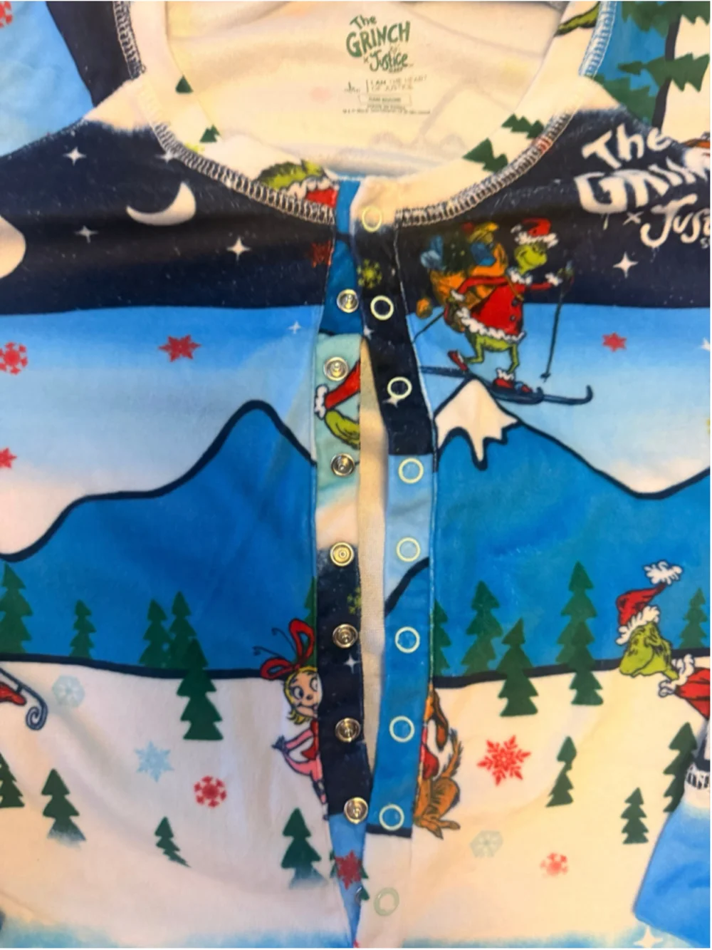 The Grinch x Justice Sleep Girls L 12-14 Blue Christmas One Piece Pajama Onesie